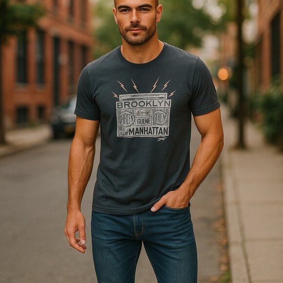 VINTAGE Y2K BROOKLYN CALLING NYC Graphic Tee Mens L Large Heathered Gray Shirt - Picture 10 of 10